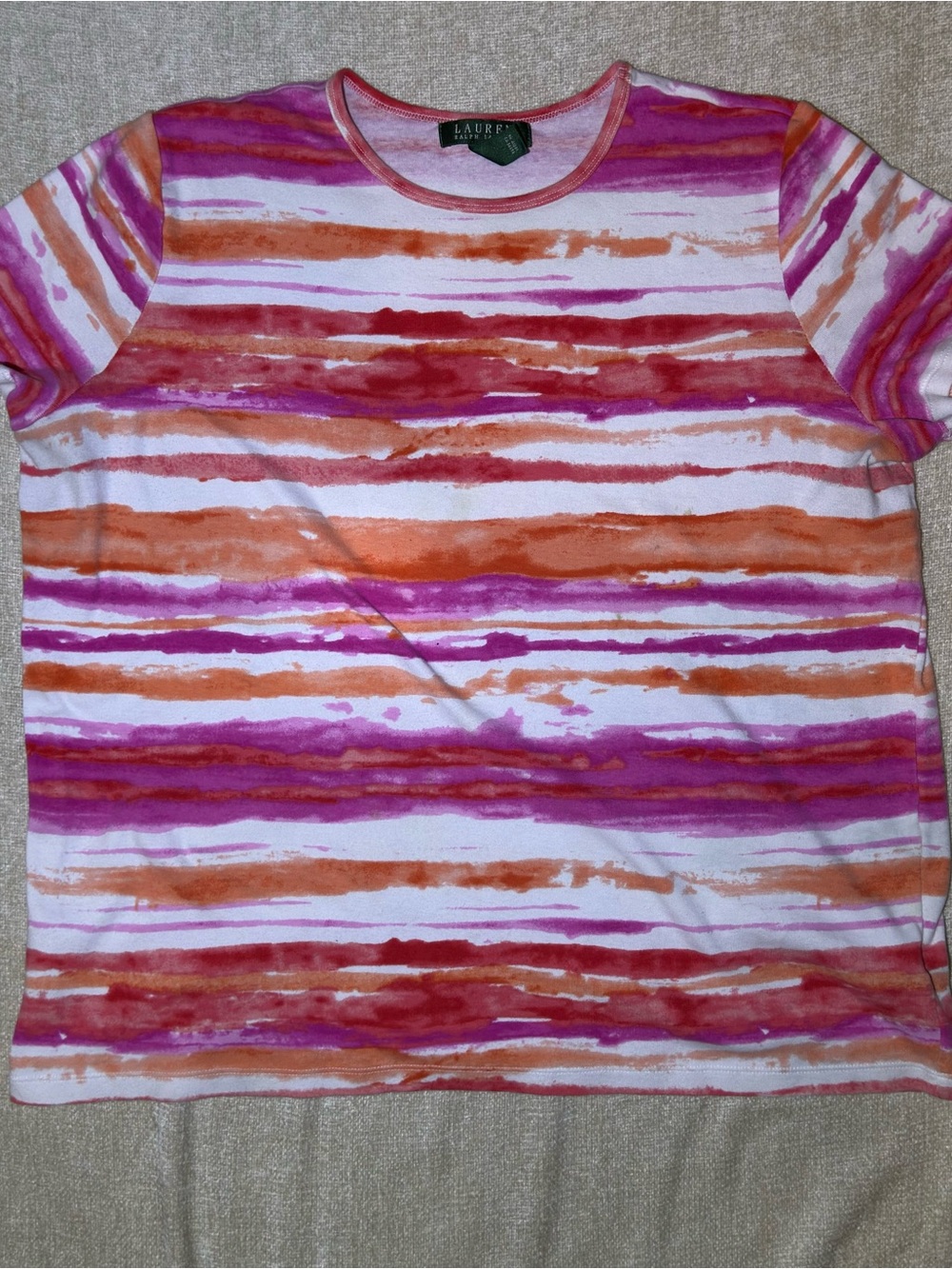 Lauren Ralph Lauren Women’s 1X Watercolor Stripe Short Sleeve Top Plus Size
